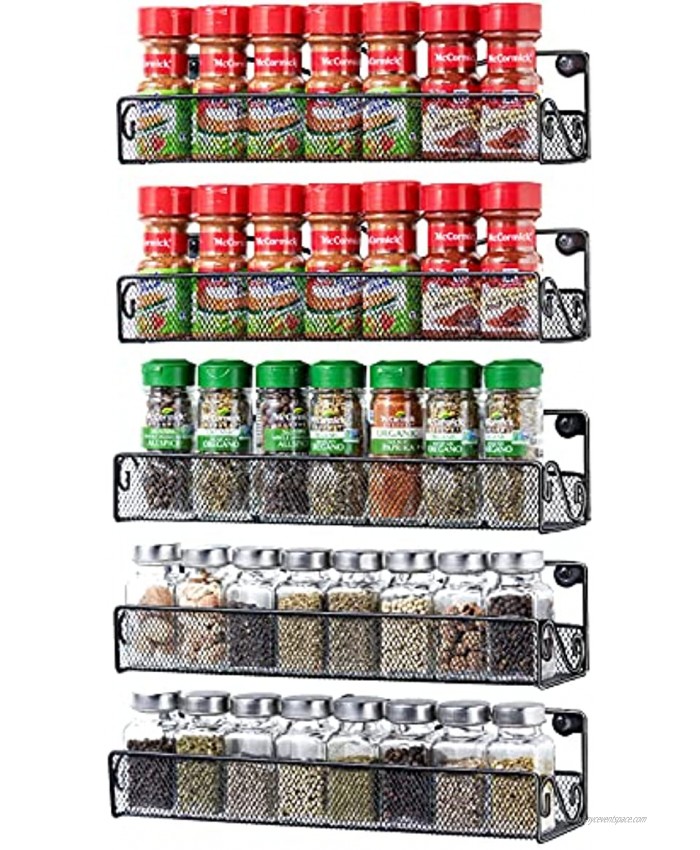 5 Pack Wall Mount Spice Rack Organizer for Cabinet Door Pantry Hanging Spice Shelf Storage,Black Spice Rack Wall Mounted