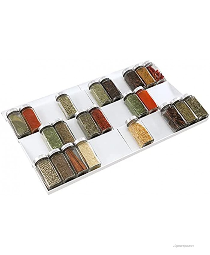 Adjustable Spice Rack Drawer Organizer 12 to 23 Stackable Tray Expandable Plastic Tray Drawer Organizer for Spice Jars Vitamins Seasonings organizer for Kitchen Cabinet Organizer
