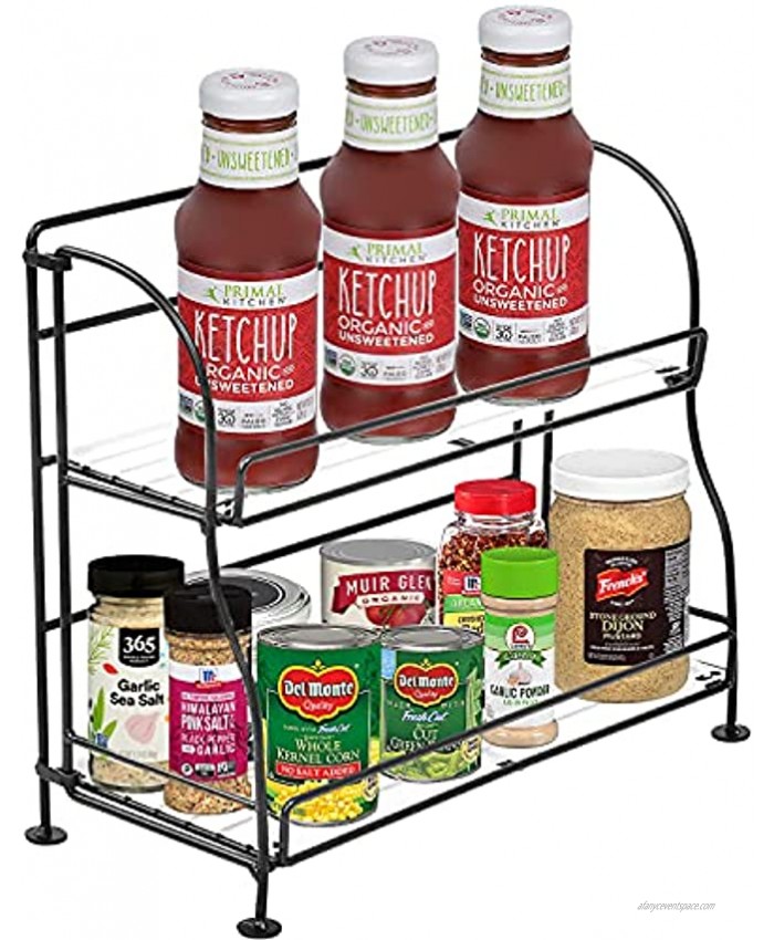 HOMOH Spice Rack Organizer for Countertop 2-Tier Spice Organizer for Kitchen Cabinet Foldable Seasoning Organizer Standing Storage with Guardrail Design with Shelf Liner for Pantry Bathroom Office