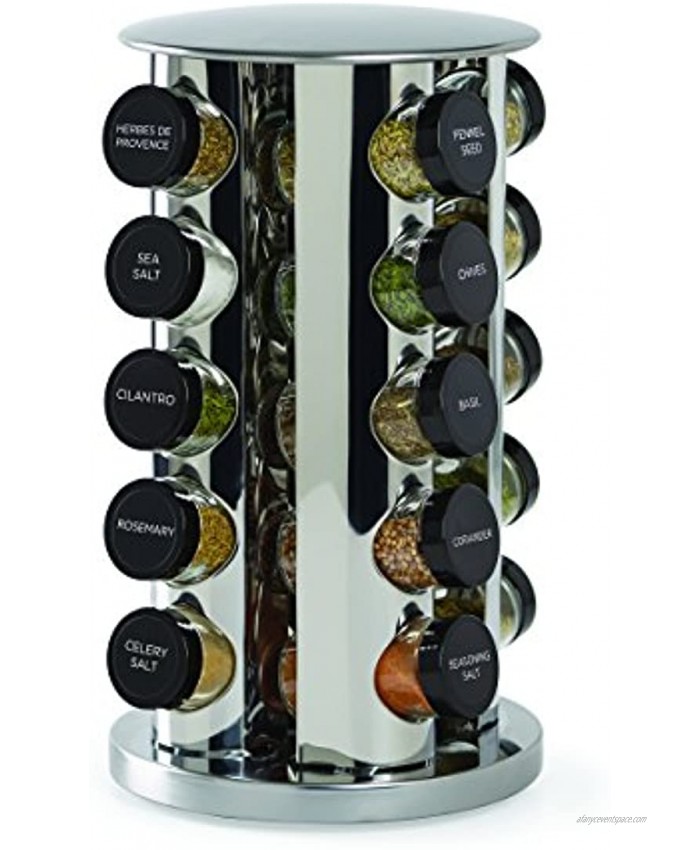 Kamenstein Revolving 20-Jar Countertop Rack Tower Organizer with Free Spice Refills for 5 Years Silver