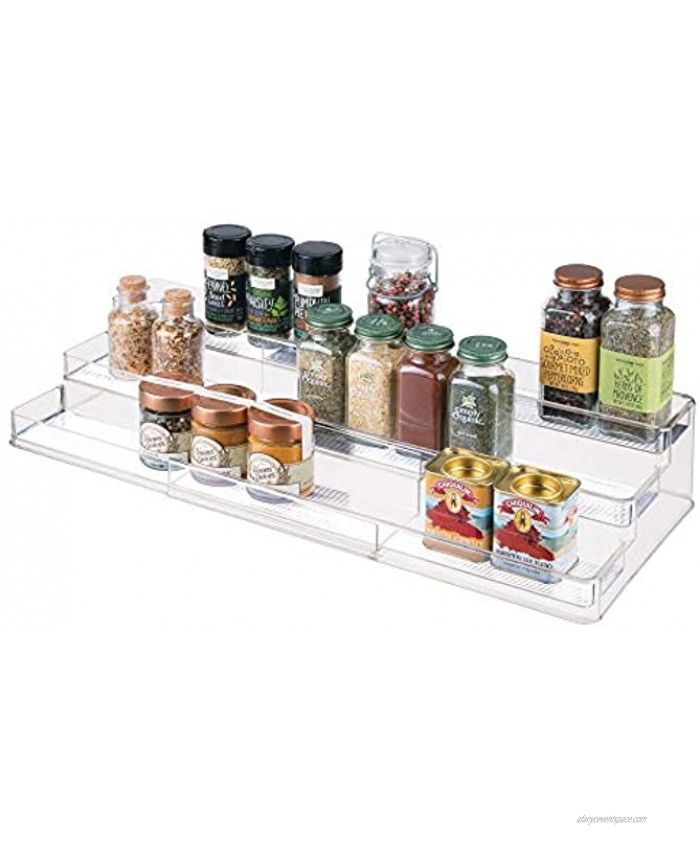 mDesign Large Plastic Adjustable Expandable Kitchen Cabinet Pantry Step Shelf Organizer Spice Rack with 3 Tiered Levels of Storage for Spice Bottles Jars Seasonings Baking Supplies Clear
