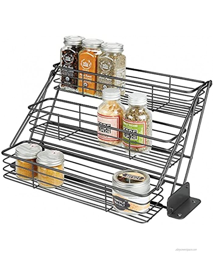 mDesign Modern Metal 3-Tier Pull Down Spice Rack- Easy Reach Retractable Large Capacity Kitchen Storage Shelf Organizer for Cabinet and Pantry Holder for Seasoning Jars Bottles Shakers- PC Graphite