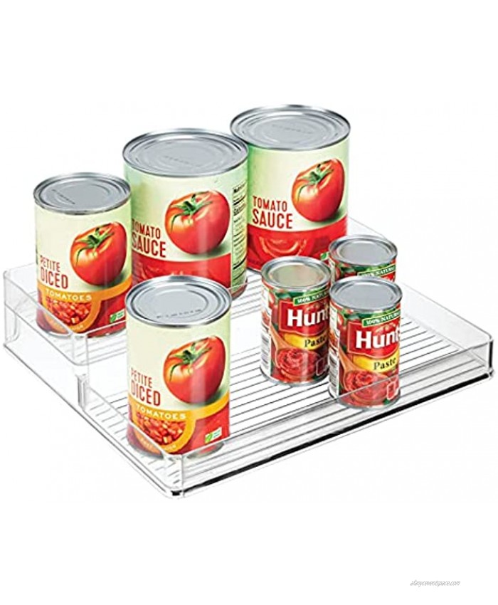 mDesign Plastic Kitchen Food Storage Organizer Shelves Spice Rack Holder for Cabinet Cupboard Countertop Pantry Holds Jars Baking Supplies Canned Food 2 Levels Clear