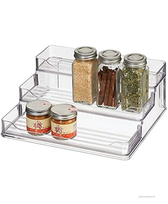 mDesign Plastic Spice and Food Kitchen Cabinet Pantry Shelf Organizer 3 Tier Storage Modern Compact Caddy Rack Holds Spices Herb Bottles Jars for Shelves Cupboards Refrigerator Clear