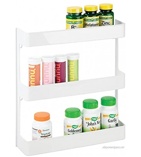 mDesign Plastic Wall Mount 3 Tier Storage Organizer Shelf to Hold Vitamins Supplements Aspirin Medicine Bottles Essential Oils Nail Polish Cosmetics Large Capacity White
