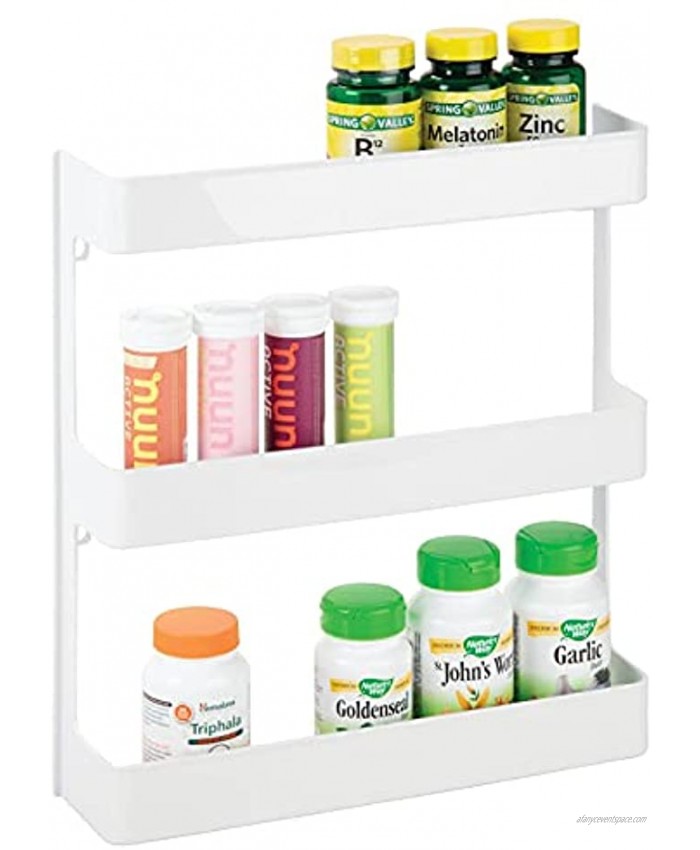 mDesign Plastic Wall Mount 3 Tier Storage Organizer Shelf to Hold Vitamins Supplements Aspirin Medicine Bottles Essential Oils Nail Polish Cosmetics Large Capacity White