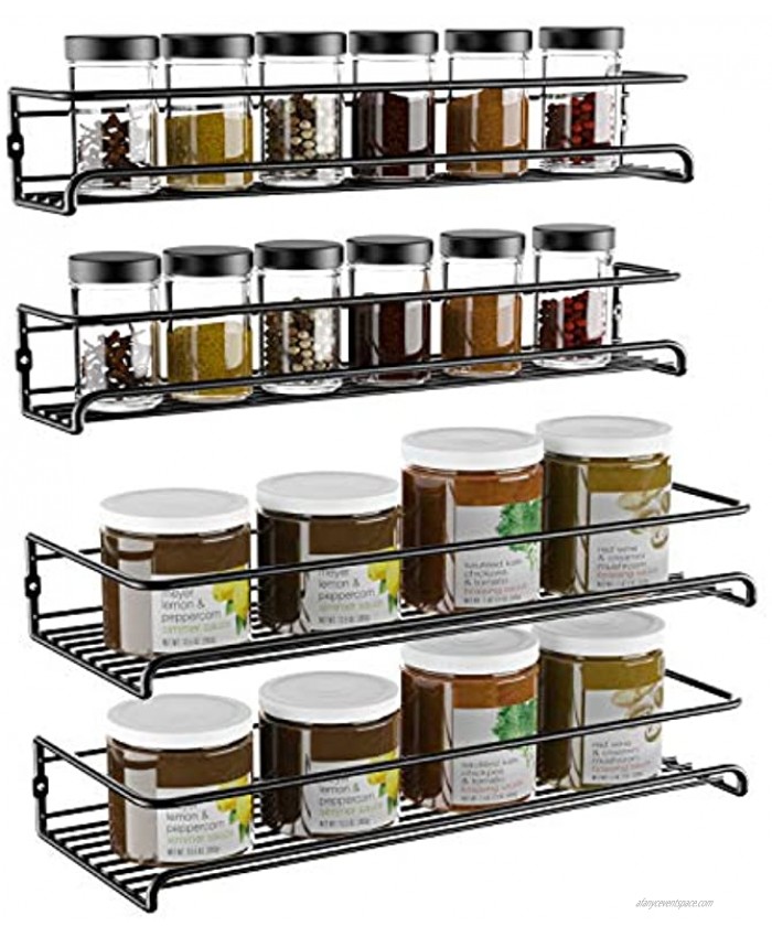 Spice Rack Organizer for Cabinet or Wall Mount High Compatibility Wall Hanging Spice Rack with 2 Large & 2 Regular Spice Seasoning Organizer for Kitchen Cabinet Cupboard or Pantry Door