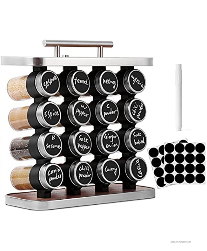 Spice Rack Spice Organizer with 16 Spice Jars Included 32 Spice Labels & Chalk Marker Spice Rack Organizer for Countertop with Handle 4-Tier Seasoning Rack for Kitchen Cabinet Organizer Spice Shelf