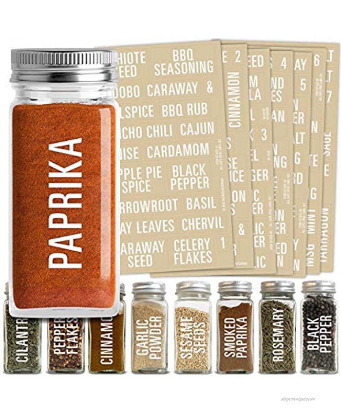 Talented Kitchen 134 Spice Jar Labels Preprinted: 134 White All Caps Spice Names + Numbers. White Letters on Clear Sticker. Water Resistant for Spice Jars Rack Organization 134 All Caps White Spices