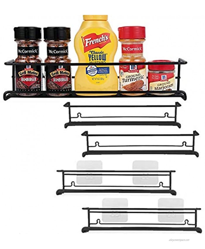 URFORESTIC Spice Rack Organizer for Cabinet Door Mount or Wall Mounted Set of 4 Black Hanging Shelf for Spice Jars Storage in Cupboard Kitchen or Pantry Display bottles on shelves in cabinets