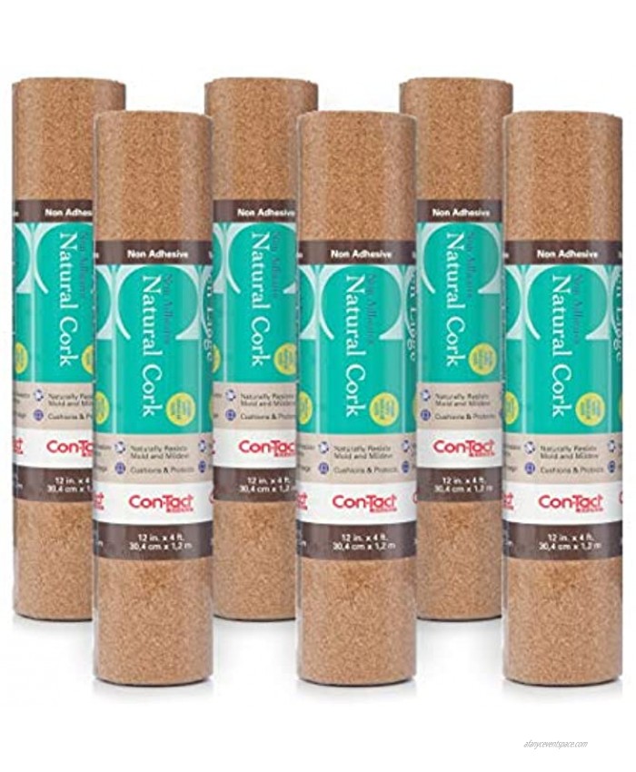 Con-Tact Brand Cork Non-Adhesive Shelf and Drawer Liner for Crafters 12 x 4' Natural 6 Rolls