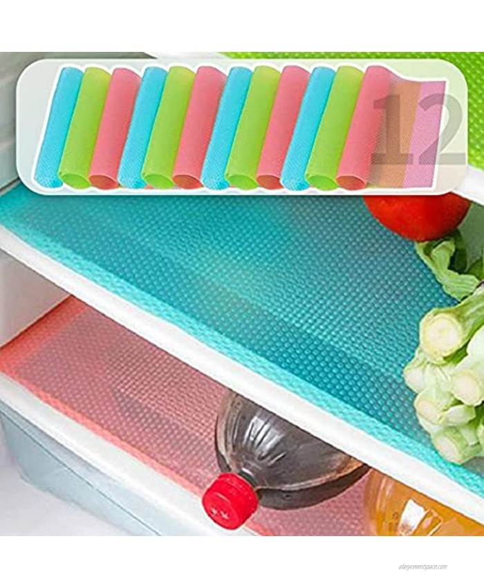 MayNest 12Pcs Refrigerator Mats Waterproof Non-Slip EVA Refrigerator Liner Pads Drawers Shelves Cabinets Storage Kitchen and Placemats 4 Blue+4 Green+4 Red