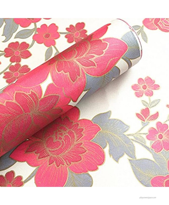 Moyishi Vintage Floral Flower Paper Peel & Stick Shelf Liner Dresser Drawer Sticker 17.7''x78.7'' Red