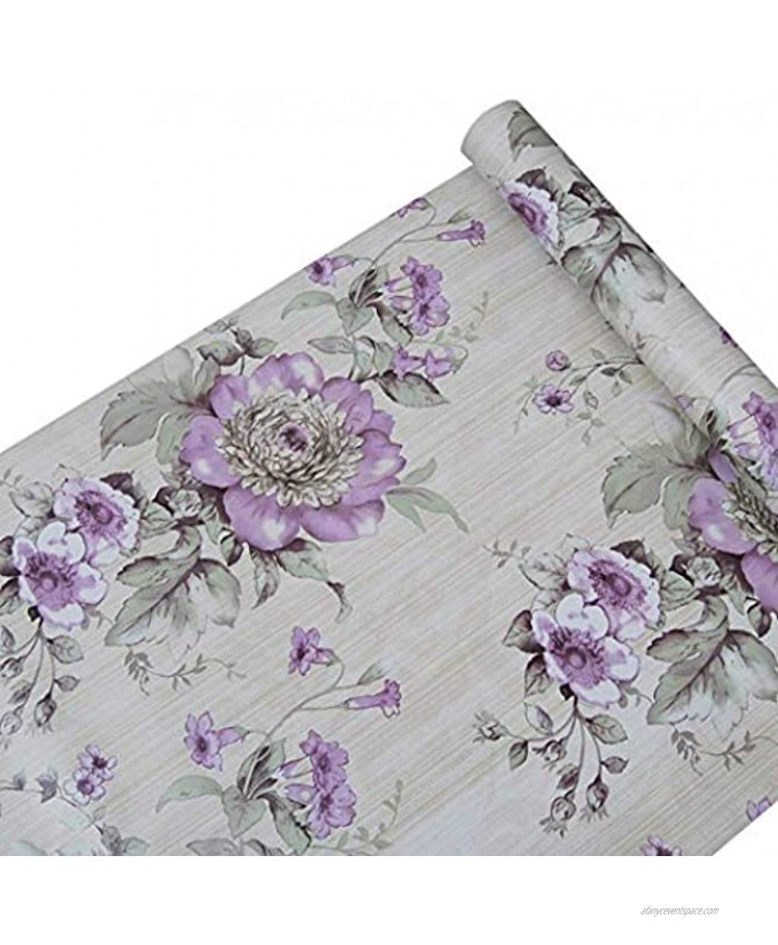 Peel and Stick Decorative Purple Peony Floral Shelf Liner Contact Paper for Kitchen Cabinets Dresser Drawer Refrigerator Table Pantry Closet Vanity Desk Wall Furniture Decal Sticker 17.7x78.7 Inches