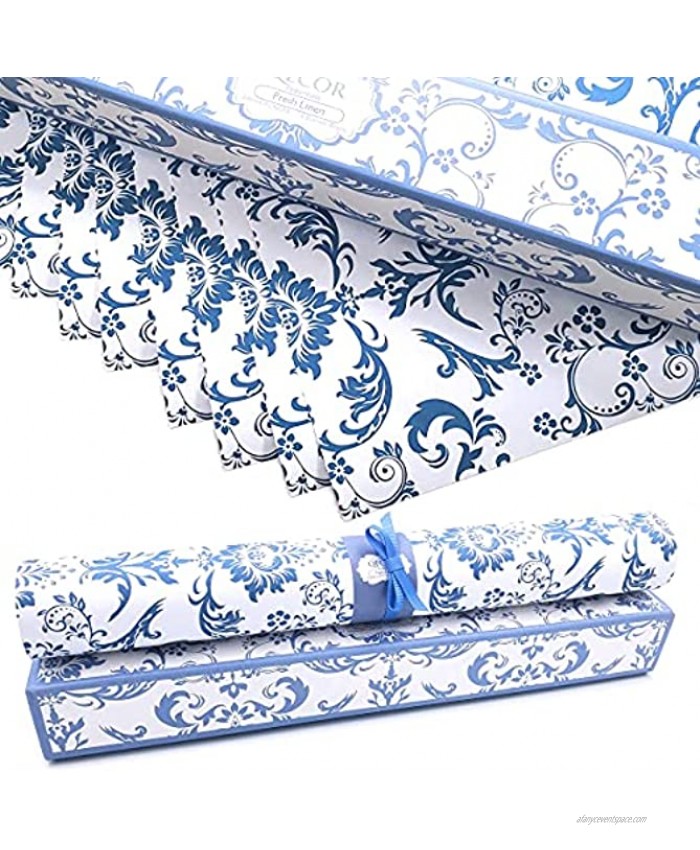 QECOR Essentials Scented Drawer and Shelf Liners Royal Damask Print Eight 8 Large 14 x 19½ Inch Sheets Non-Adhesive Paper Sheets for Closet Shelves and Dresser Drawers Fresh Linen