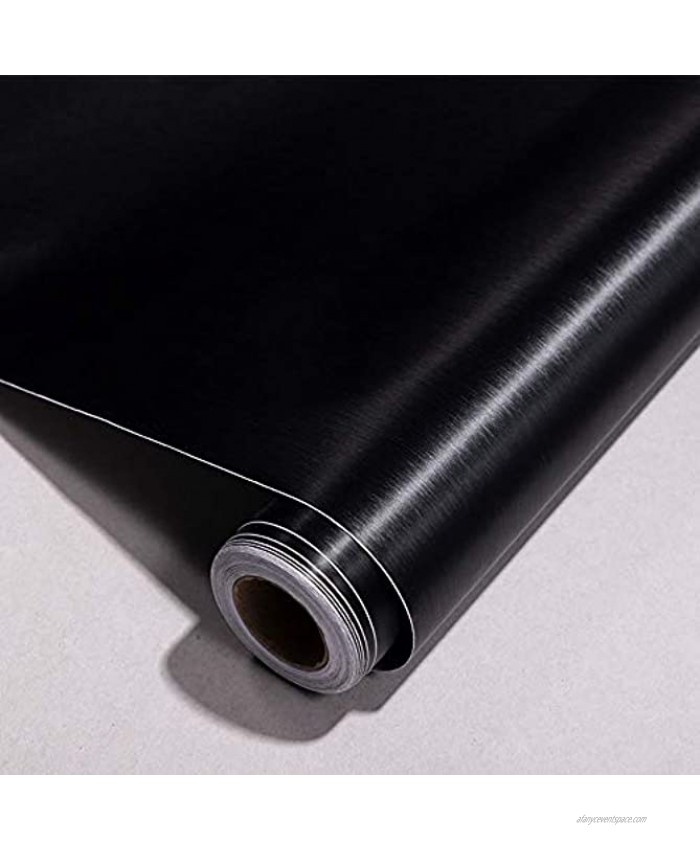 Self Adhesive Vinyl Black Brushed Metal Stainless Steel Look Contact Paper Wallpaper for Refrigerator Dishwasher Stove Oven Doors Appliances Kitchen Countertop Cabinets Furniture 15.7x117 Inches