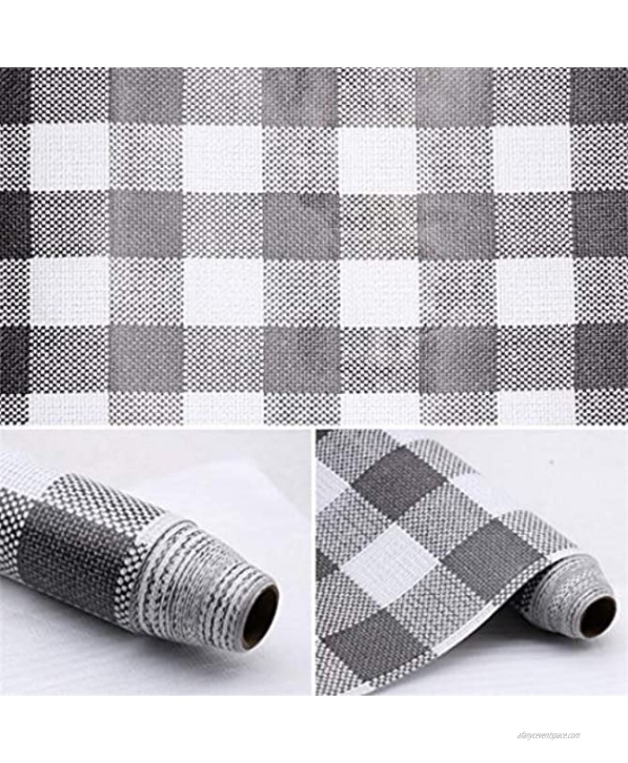 Self Adhesive Vinyl Faux Gingham Plaid Cloth Look Shelf Drawer Liner Paper for Dresser Cabinets Furniture Pantry Bookshelves Closet Shelving Table Countertop Crafts School Projects 17.7x78 Inch Grey