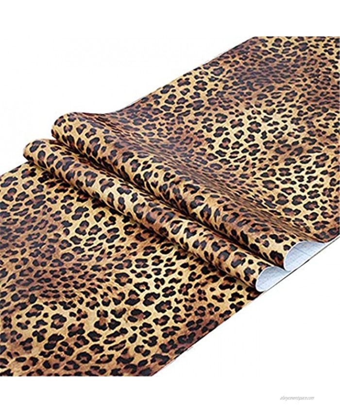 Self Adhesive Vinyl Sheet Leopard Print Shelf Liner Contact Paper for Walls Cabinets Dresser Drawer Furniture Table Desk Decal 17.7X117 Inches