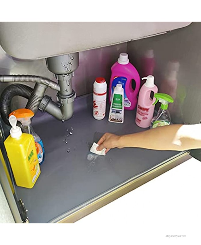 Under Sink Mat – Silicone Under Sink Liner Waterproof Kitchen Cabinet Protector | Holds 2.4 Gallons Water – Extra Large Under The Sink Mats