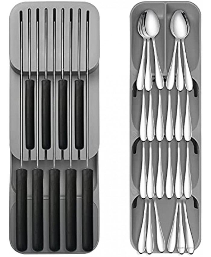 2 PCS Kitchen Utensil Drawer Silverware Organizer Tray for Cutlery and Knives Gray