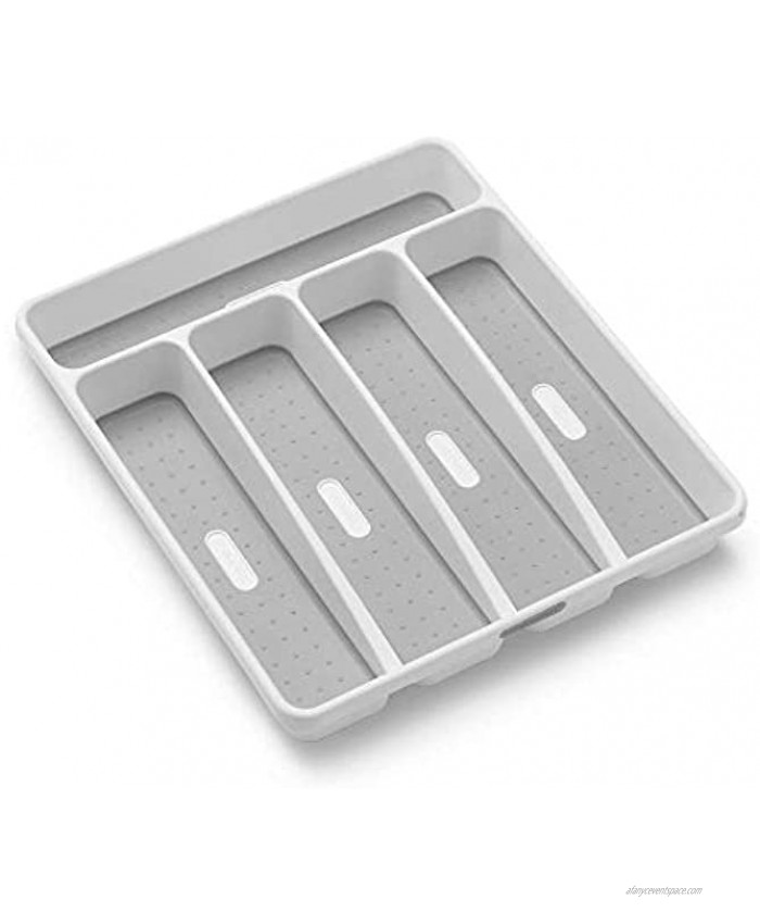madesmart Classic Small Silverware Tray White | CLASSIC COLLECTION | 5-Compartments | Icons help sort Flatware Utensils and Cutlery | Soft-grip Lining and Non-slip Feet | BPA-Free