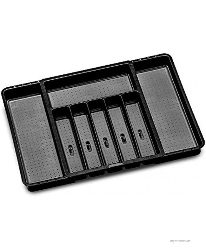 madesmart Expandable Silverware Tray 6 Compartments Fit Any Drawer Soft-Grip Lining & Non-Slip Feet BPA-Free Large Carbon