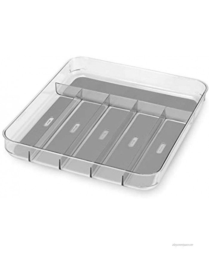 madesmart Silverware Tray Large | Light Grey | Clear Soft Grip Collection | 6-compartment | Soft-grip Lining | Non-slip Feet | BPA-free