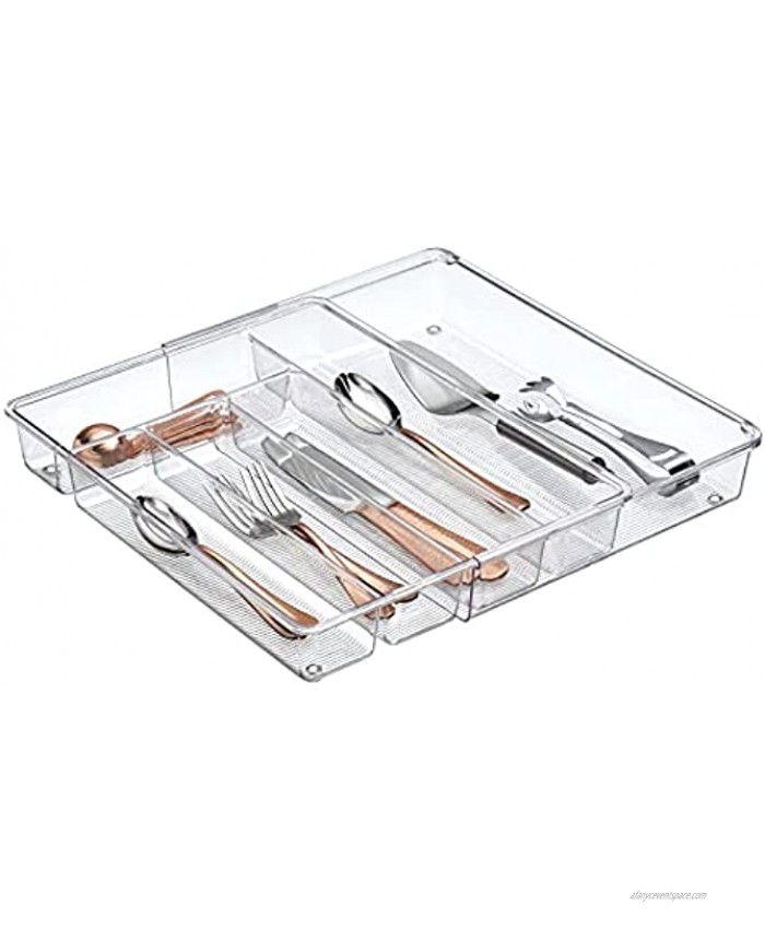 mDesign Adjustable Expandable Plastic Kitchen Cabinet Drawer Storage Organizer Tray for Storing Organizing Cutlery Spoons Cooking Utensils Gadgets 2 High Clear