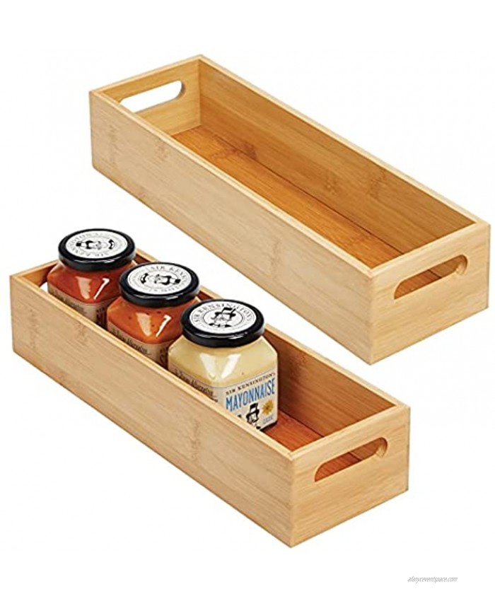 mDesign Slim Bamboo Kitchen Cabinet & Fridge Drawer Organizer Tray Storage Bin for Cutlery Serving Spoons Cooking Utensils Gadgets 4.6 Wide 2 Pack Natural Wood Finish