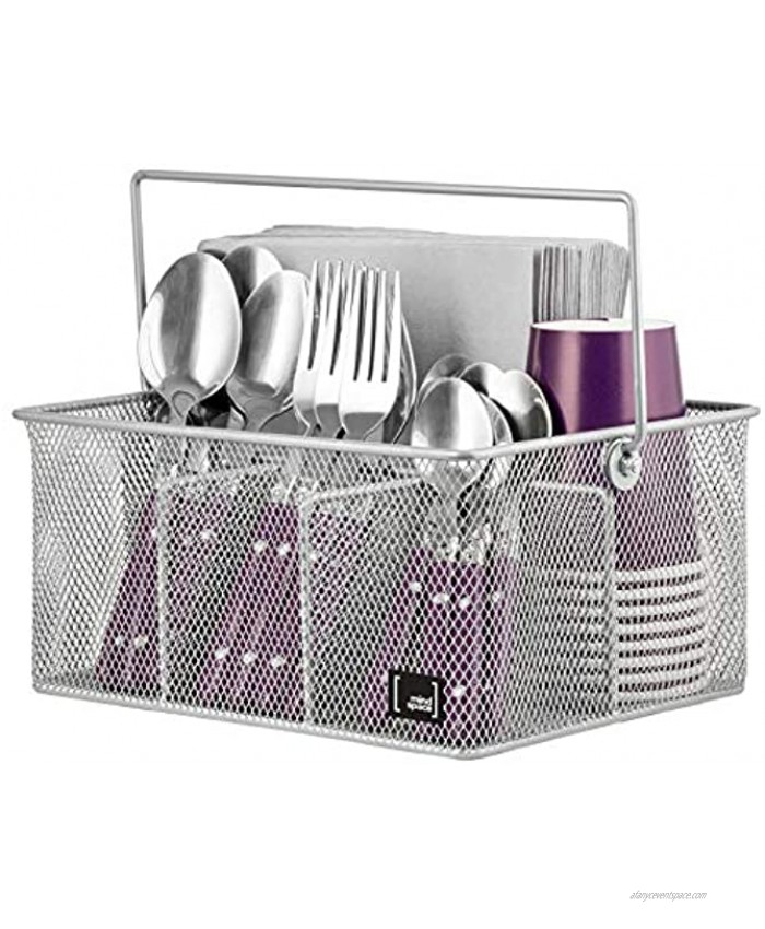 Utensil Holder By Mindspace Kitchen Condiment Organizer and Flatware Utensil Caddy | The Mesh Collection Silver