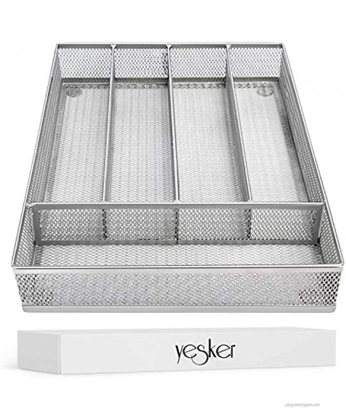Yesker 5 Compartment Mesh Small Cutlery Tray with Foam Feet Kitchen Organization Silverware Storage Kitchen Utensil Flatware Tray