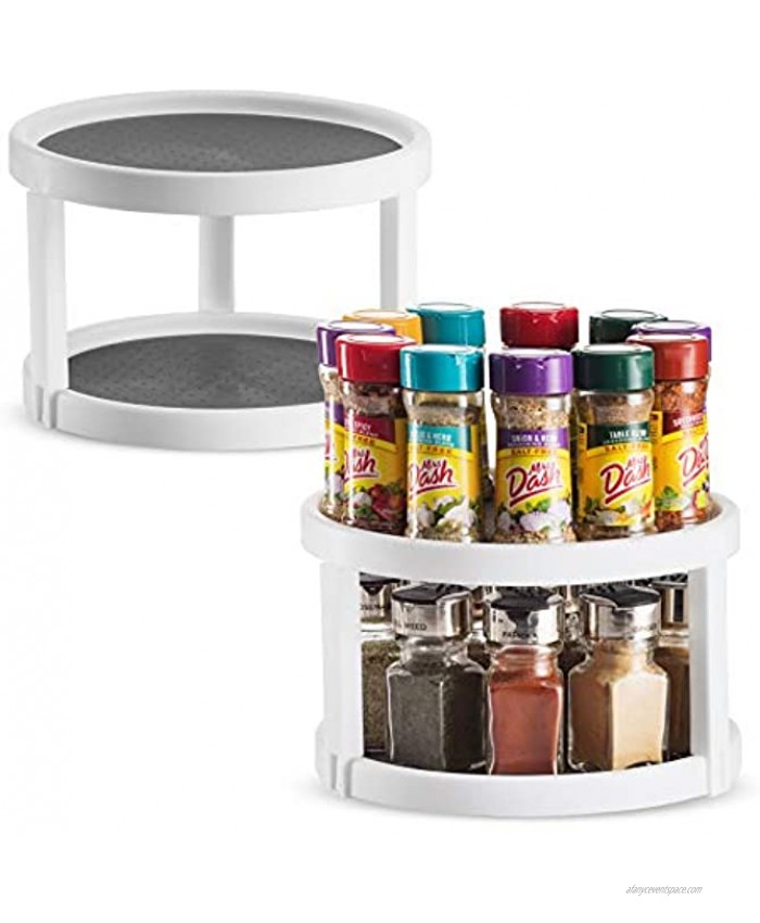 2 Pack Non Skid Lazy Susan Turntable Cabinet Organizer 2 Tier 360 Degree Rotating Spice Rack 10 Inch Spinning Carasoul Pantry Kitchen Countertop Vanity Display Stand White Gray