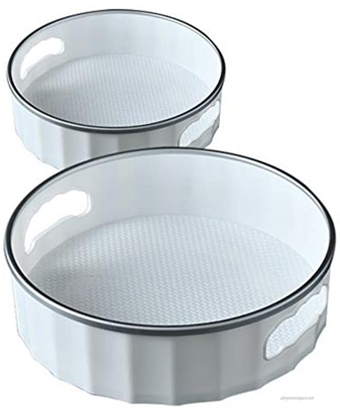 2 Pack Plastic Lazy Susan Cabinet Turnable Non Slip 360° Rotarting Spice Rack Organizer for Fridge Pantry Countertop 9'' & 11.7'' Deep Storage Container for Kitchen Bathroom White Silver Gray
