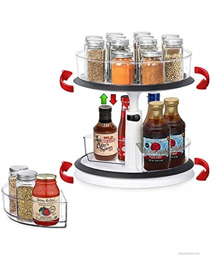 2-Tier Lazy Susan Height Adjustable Turntable Rotating Spice Organizer with Removable Storage Bins for Kitchen Dresser Living Room Bathroom