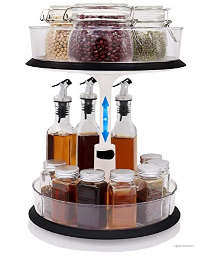2-Tier Lazy Susan Organizer Non-Skid Plastic Lazy Susan Turntable Height Adjustable Cabinet Organizer with Clear Removable Bins 11Inch 360° Rotating Round Spice Rack for Kitchen Pantry Storage
