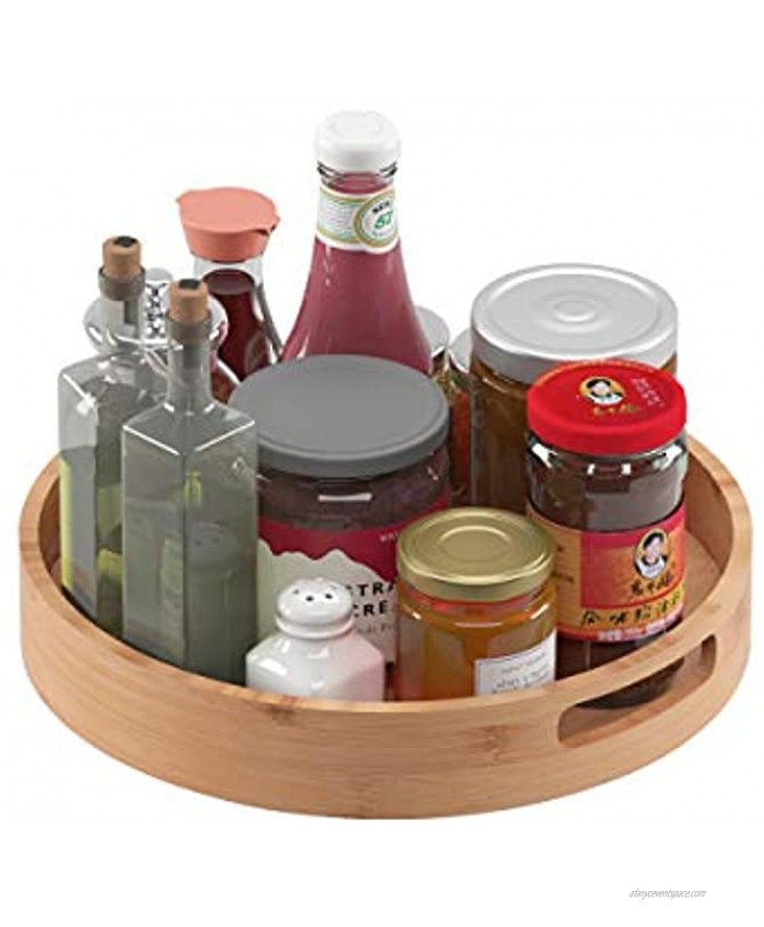 Homerays 12 Inch Lazy Susan Organizer Kitchen Rotating Spice Rack Bamboo Lazy Susan with Double Handles for Kitchen Cabinet Bamboo Medium