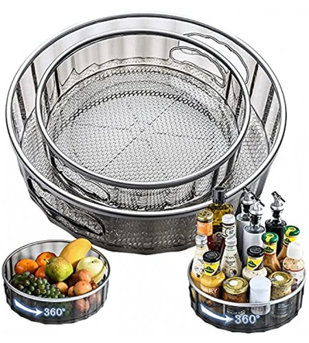 IAXSEE 2 Sizes Lazy Susan Turntable Spinning Spice Rack Organizers Multifunctional Round Clear Rotating Cosmetic Containers for Cabinet Countertop Pantry Fridge Bathroom Grey