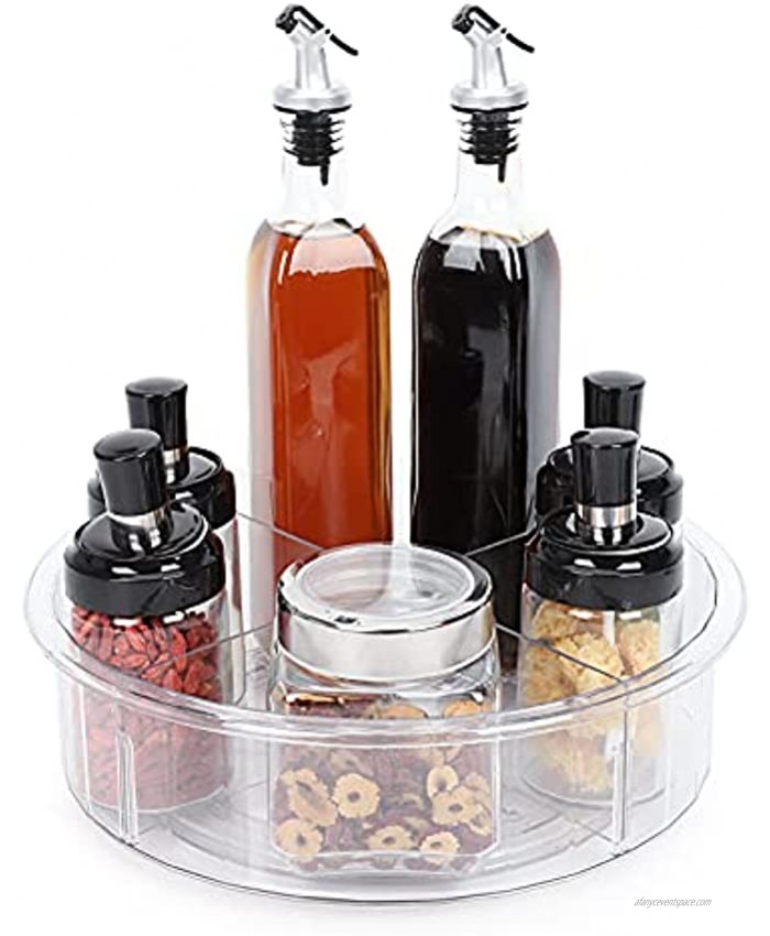 Lazy Susan Divided Turnable Cabinet Organizer,Keggs 12 Inch Round Clear 360° Rotating Condiment Spice Rack Storage Container for Cabinet Pantry Kitchen Fridge Vanity Bathroom Countertops Makeup