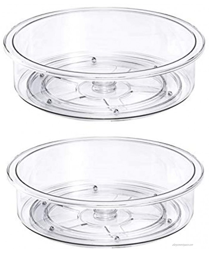 Lazy Susan Turnable Food Storage Container Rotating Condiments Spice Rack Spinning Organizer for Kitchen Cabinets Pantry Refrigerator Countertops Bathroom Vanity 9.8'' Round Clear Set of 2