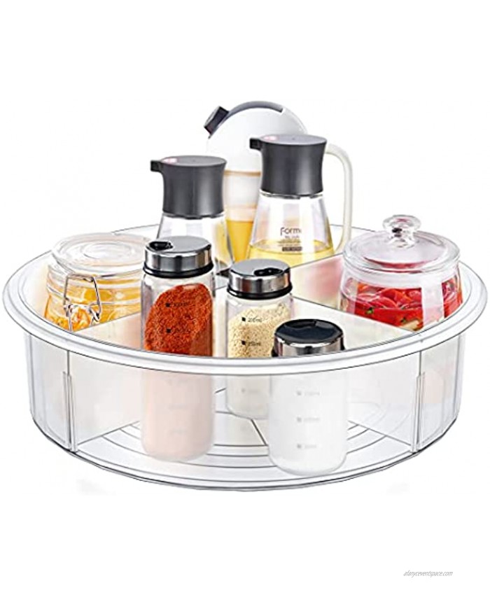 Lazy Susan Turntable Cabinet Organizer 360 Rotating Clear Plastic Spice Rack with Dividers Round Spinning Cosmetic Makeup Organizers for Countertop Table Pantry Bathroom Kitchen Fridge