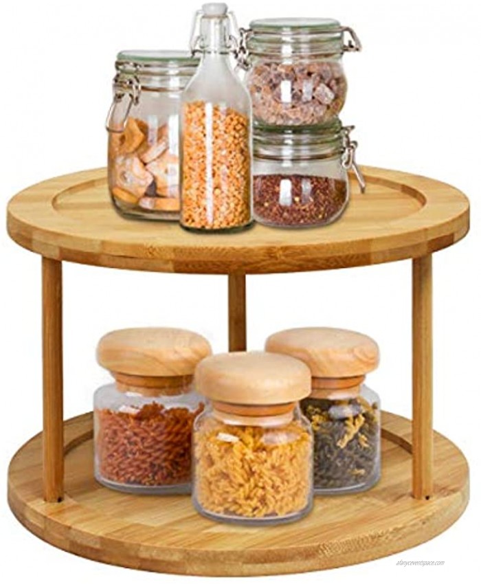 Lazy Susan Turntable Spice Rack 10 Inch 2-Tier Bamboo Kitchen Countertop Cabinet Rotating Condiments Organizer
