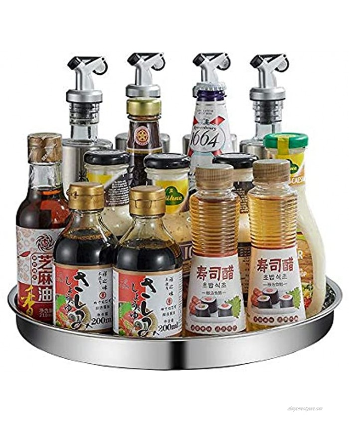 Lazy Susan Turntable Spice Rack Kitchen Cabinet Organizer Stainless Steel Spinning Storage Container Organization Tray for Corner Cabinets Pantry Tabletop Shelf Countertop 12