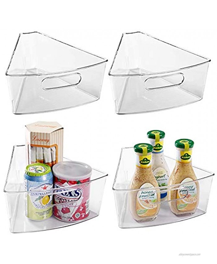 Oubonun Lazy Susan Organizers Set of 4 10.2”x 9.4”x 4” Plastic Transparent Kitchen Cabinet Storage Bins with Handle 4 Deep Container 1 8 Wedge Food Safe BPA Free