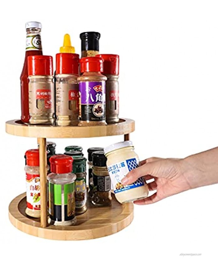 YCOCO Bamboo lazy Susan Spice Rack Organizer for Cabinet,2 Tier Rotating Spice Rack,Lazy Susan Turntable Tiered Rotating Kitchen Spice Carousel for Cabinets,Pantry,Bathroom Display Stand