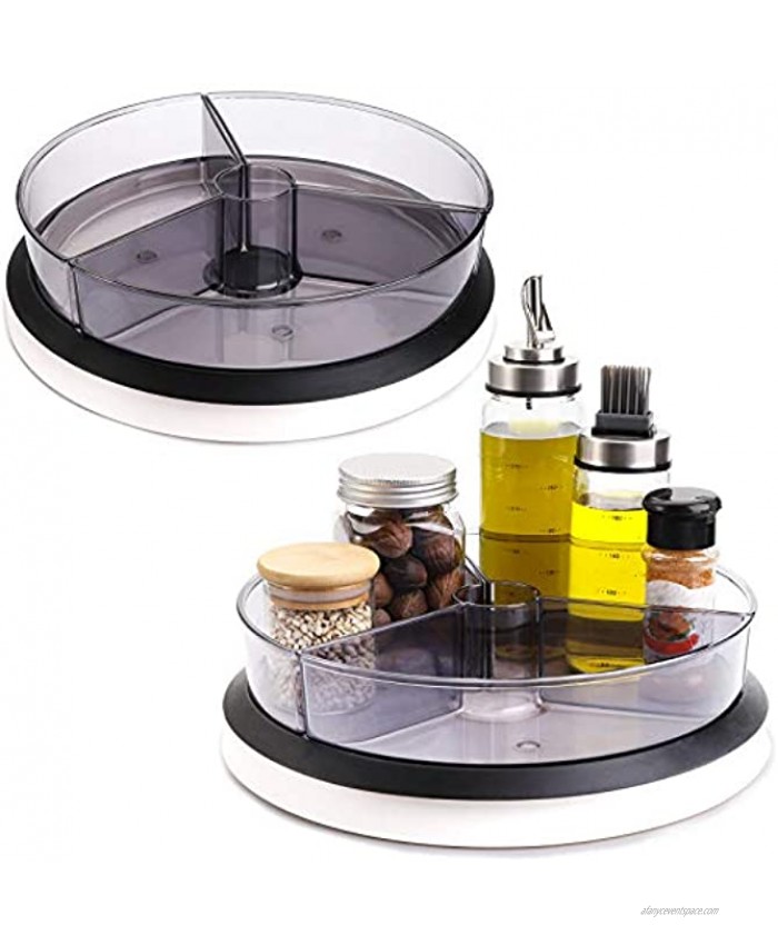Yesland 2 Pcs Lazy Susan Kitchen Cabinet Turntable and Snack Organizer with Dividers 11.25'' Plastic Turntable Condiment Spice Rack & Food Storage Container for Pantry Countertop Shelf & Table