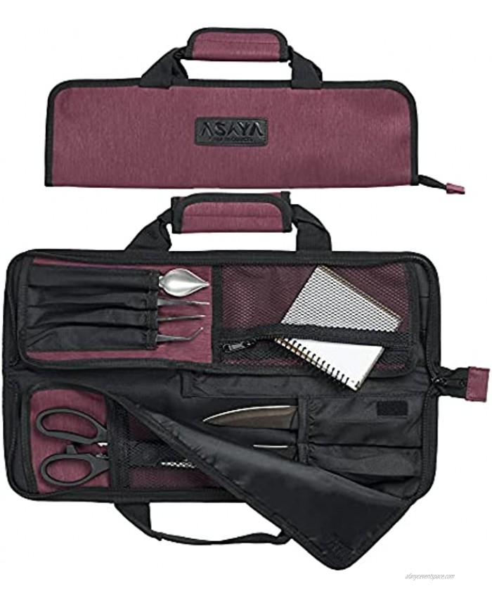 Asaya Chef Knife Roll Bag 12 Pockets for Knives and Kitchen Utensils Lightweight Durable and Stain Resistant Nylon Perfect for the Traveling Chef Knives not Included Red