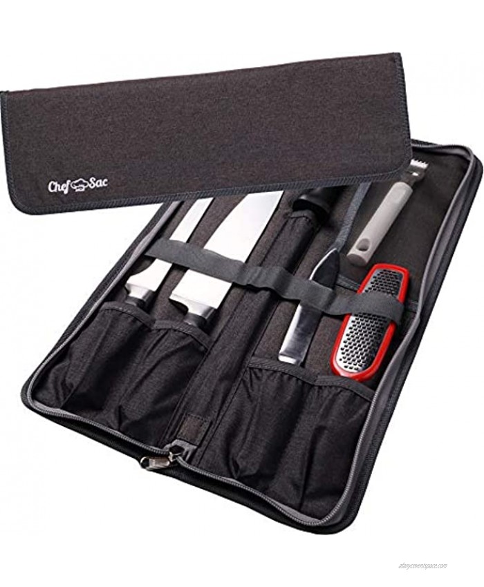 Chef Knife Bag Travel Folder Knife Case | 4 Pockets for Knives & Kitchen Tools | Special Slot for Honing Rod | Camp Chef Accessories | Durable Knife Holder for Chefs & Culinary Students Dark Grey