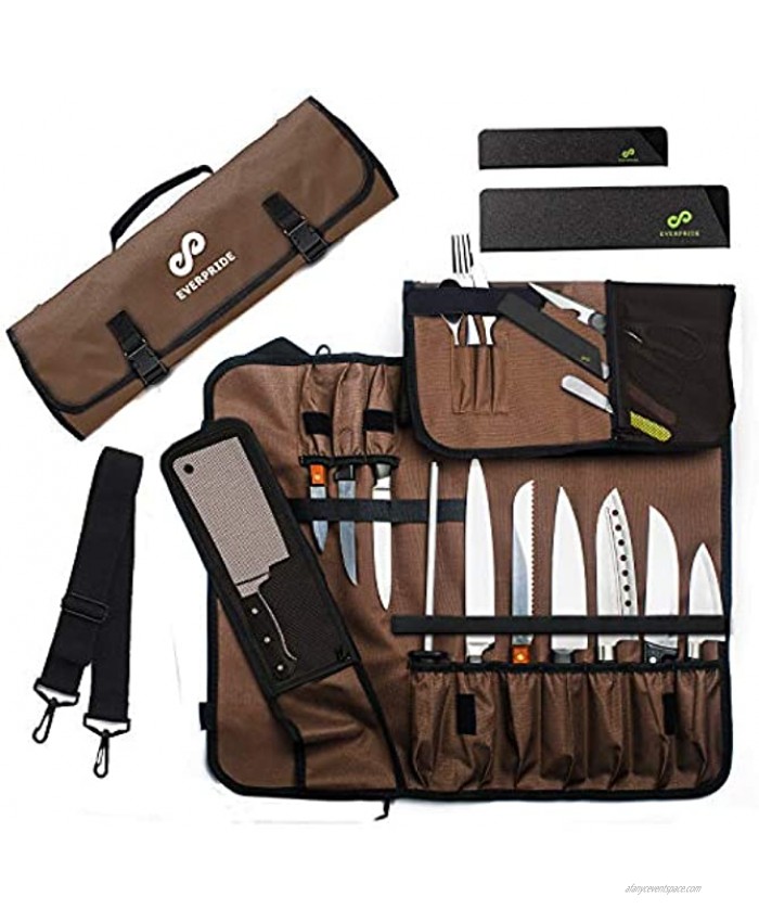 EVERPRIDE Chef Knife Roll Bag Holds 10 Knives – Contains 2 Large Zippered Pockets for Meat Cleavers and Cooking Tools – Durable Knife Case for Chefs and Culinary Students – Includes 2 Knife Sheaths