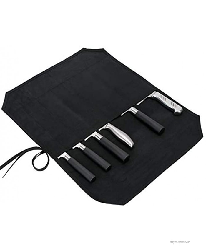 HERSENT Chef’s Knife Roll Case Waxed Canvas Cutlery Knives Holders Protectors Home Kitchen Cooking Tools and Utensils Wrap Bag Wallet Multi-Purpose Brush Roll Bag Travel Tool Roll Pouch Black