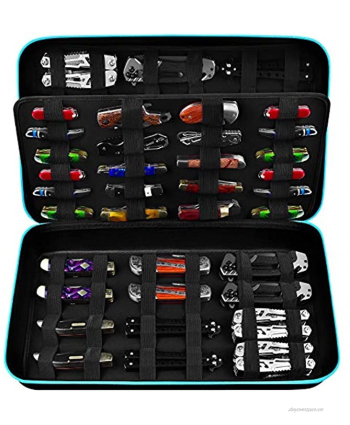 Knife Display Case for 64+ Pocket Knives. Folding Knife Holder Butterfly Knives Storage Organizer Knives Roll Collection Pouch Carrier Bag for Survival Tactical Outdoor EDC Mini Knife Box Only
